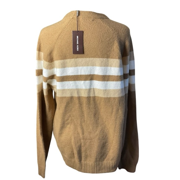 Michael Kors Tan Crewneck Sweater with Striped Pattern - Picture 2 of 7